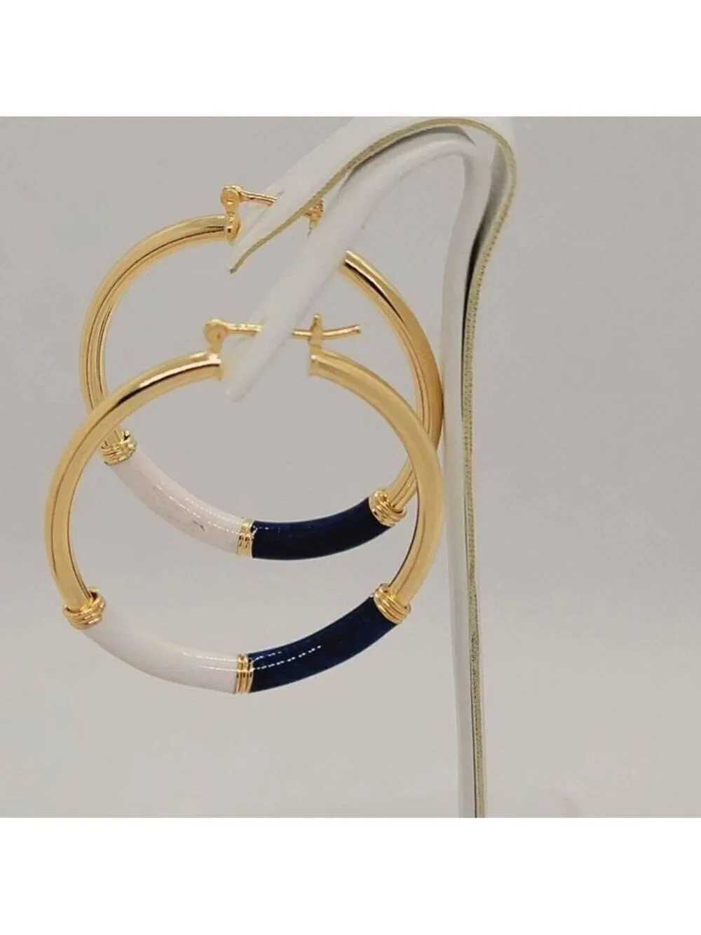 Brazilian 18k Gold Filled Blue/white Hoops Earrings